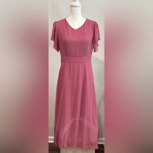 Rose Flounce Sleeve Tea Length Dress for Wedding